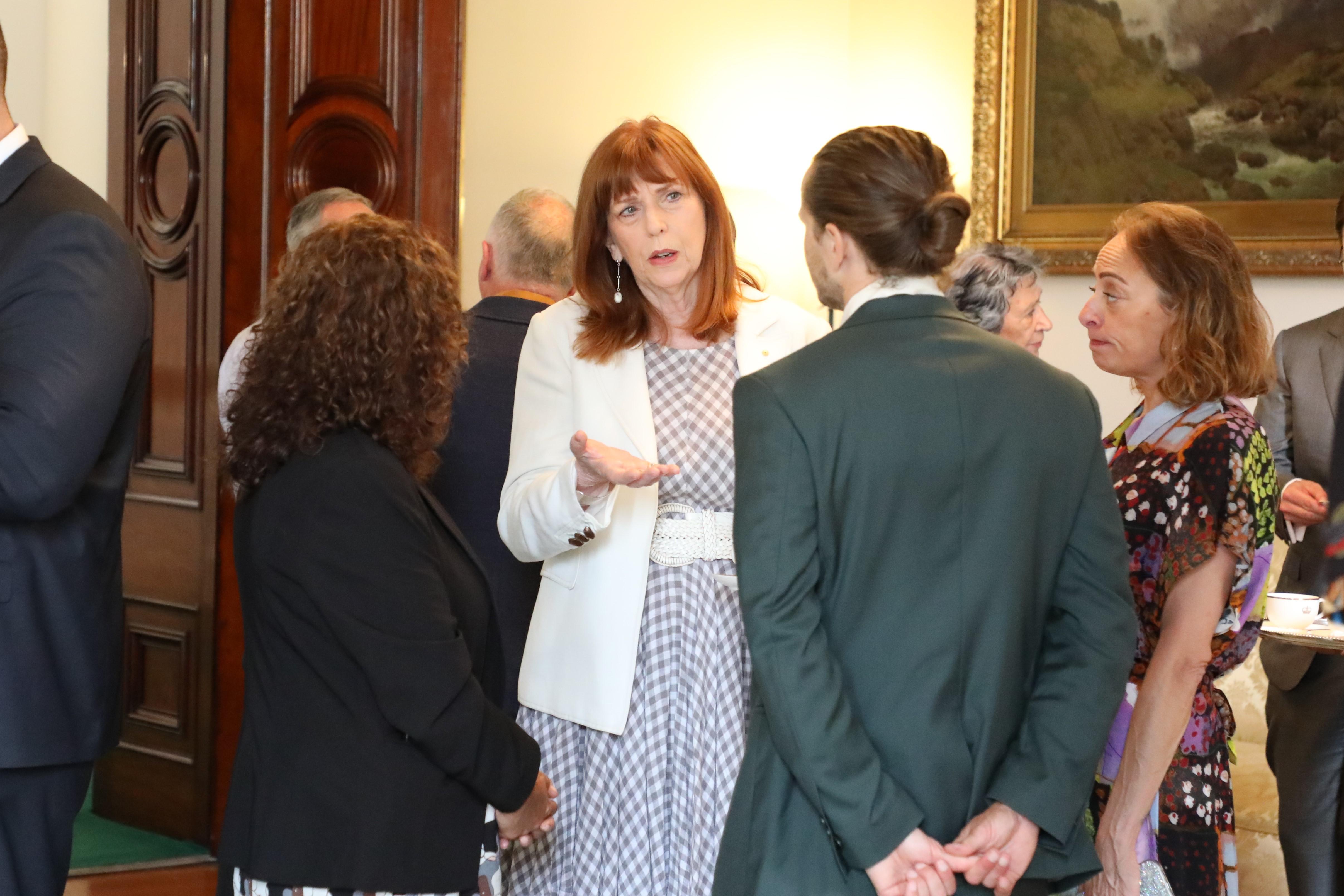 The Governor speaking with the Chair of the Treaty Authority, Jidah Clark.